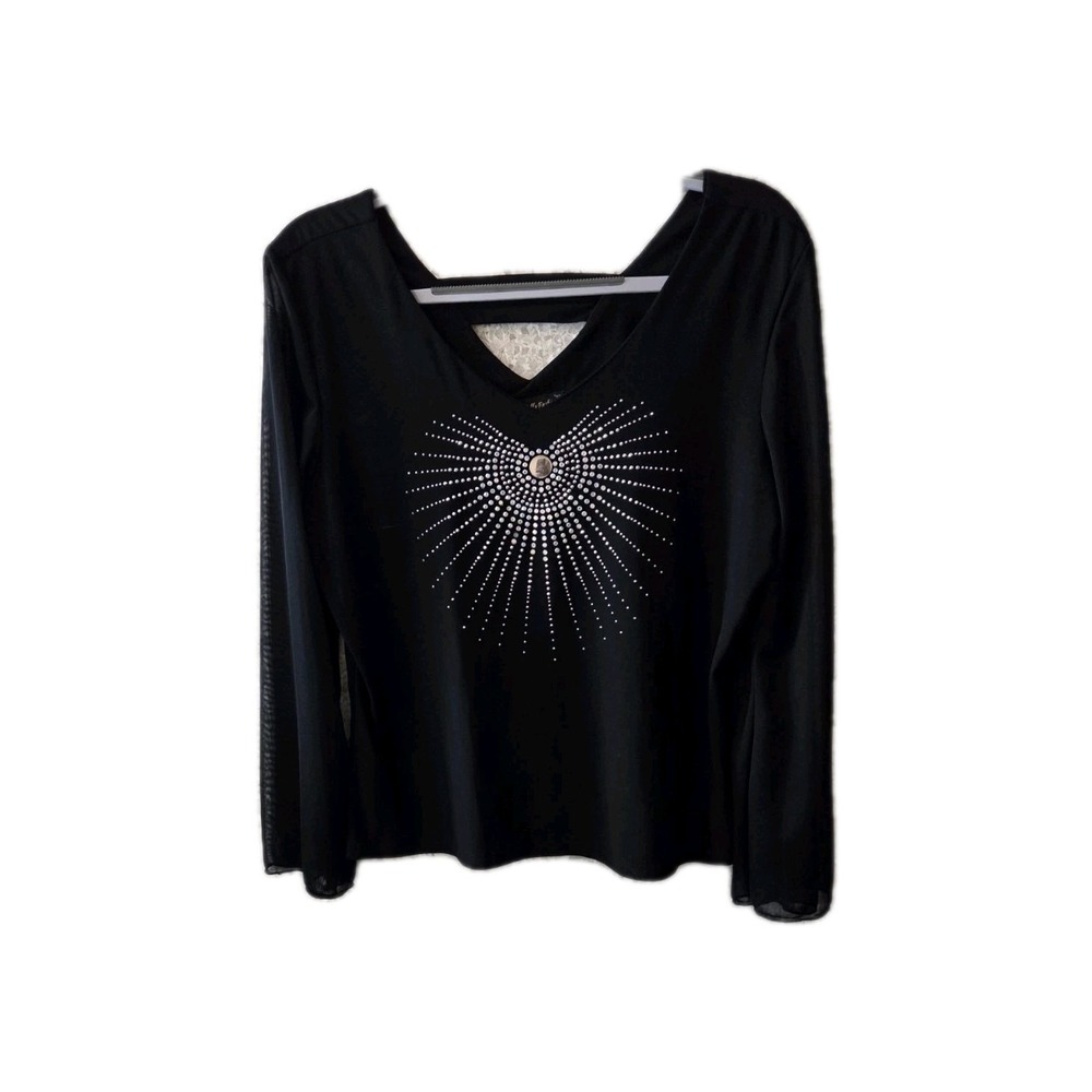 Haley Kelly Fashion Black Rhinestone‎ Embellished V-Neck Long Sleeve Women's M/L